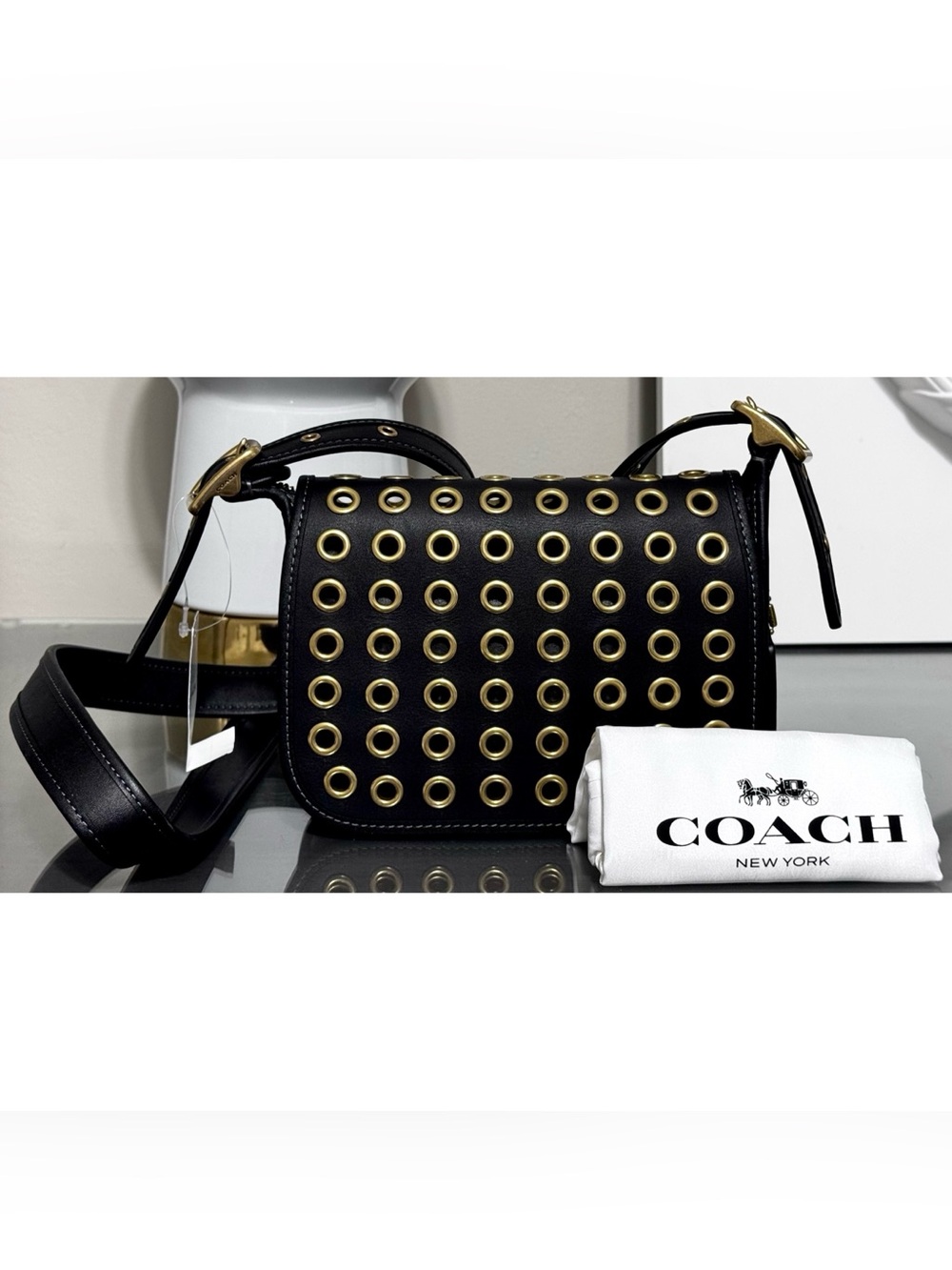 COACH Patricia Legacy BLACK Leather Crossbody Shoulder Bag 19 with Grommets - Picture 2 of 10